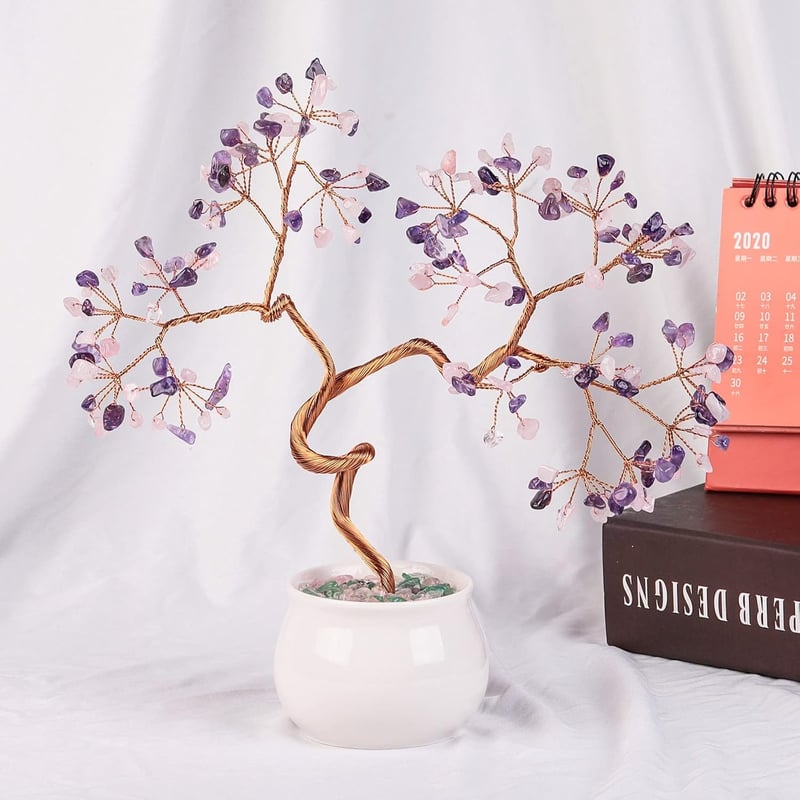 mookaitedecor Kristály Pénzfa Kerámia Alappal - 8-9,5" Ametiszt és Rózsakvarc Bonsai Feng Shui Dekoráció Otthonra, Irodába

AI: I've created