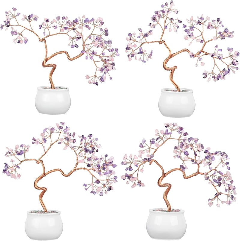 mookaitedecor Kristály Pénzfa Kerámia Alappal - 8-9,5" Ametiszt és Rózsakvarc Bonsai Feng Shui Dekoráció Otthonra, Irodába

AI: I've created