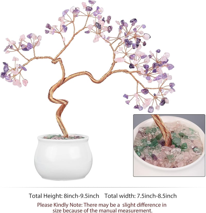 mookaitedecor Kristály Pénzfa Kerámia Alappal - 8-9,5" Ametiszt és Rózsakvarc Bonsai Feng Shui Dekoráció Otthonra, Irodába

AI: I've created
