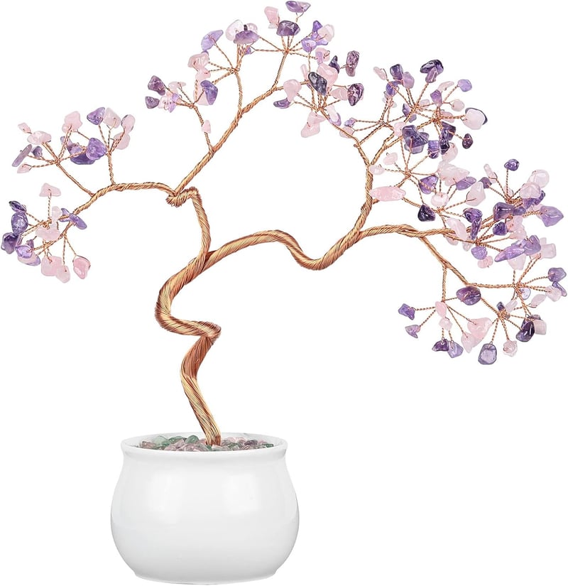 mookaitedecor Kristály Pénzfa Kerámia Alappal - 8-9,5" Ametiszt és Rózsakvarc Bonsai Feng Shui Dekoráció Otthonra, Irodába

AI: I've created