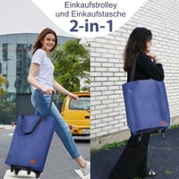 Nákupná taška na kolieskach 2 v 1 MOONCY, 30 l, veľká nákupná taška na kolieskach, ľahká skladacia taška na kempovanie a cestovanie, s odnímateľným vozíkom, modrá 2