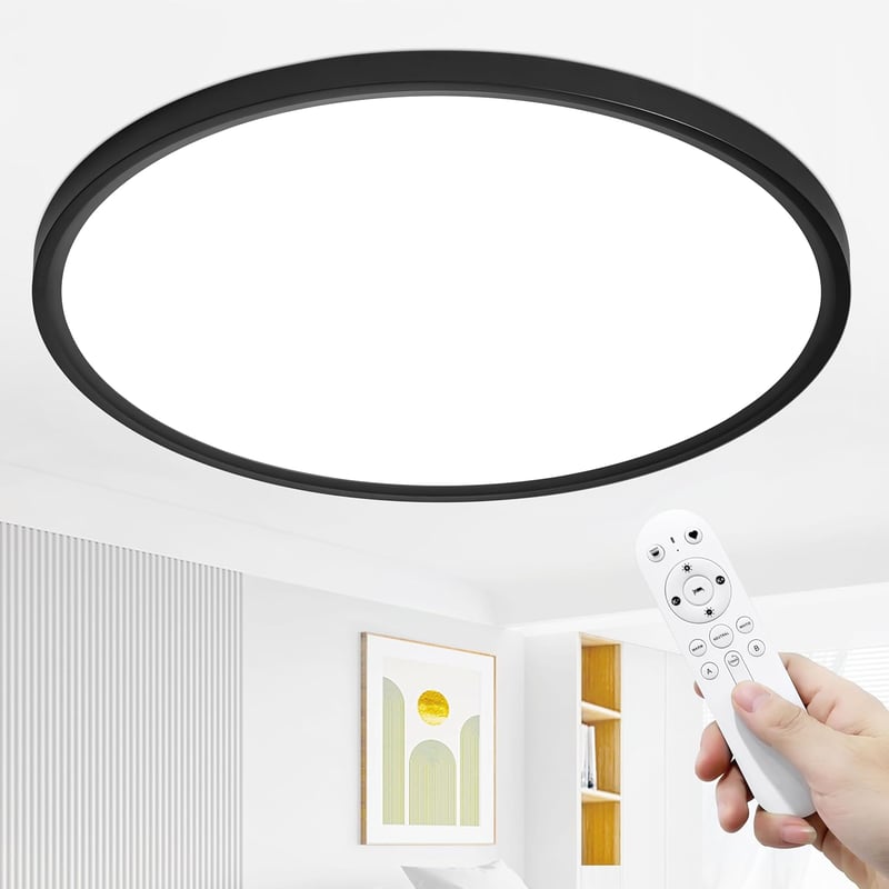 MOONSEA 60W LED Mennyezeti Lámpa - Ultravékony, Távirányítós, Fényerő és Színhőmérséklet Szabályozás (3000-6000K), 60cm, Fekete