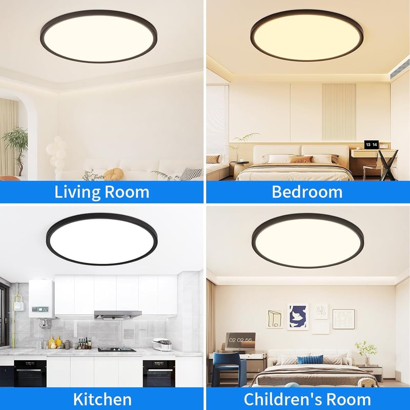 MOONSEA 60W LED Mennyezeti Lámpa - Ultravékony, Távirányítós, Fényerő és Színhőmérséklet Szabályozás (3000-6000K), 60cm, Fekete