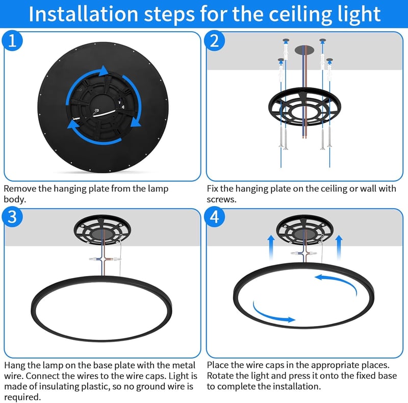 MOONSEA 60W LED Mennyezeti Lámpa - Ultravékony, Távirányítós, Fényerő és Színhőmérséklet Szabályozás (3000-6000K), 60cm, Fekete