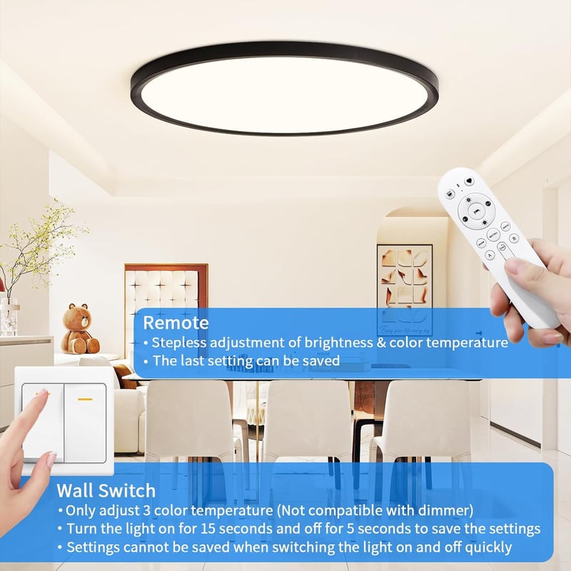 MOONSEA 60W LED Mennyezeti Lámpa - Ultravékony, Távirányítós, Fényerő és Színhőmérséklet Szabályozás (3000-6000K), 60cm, Fekete