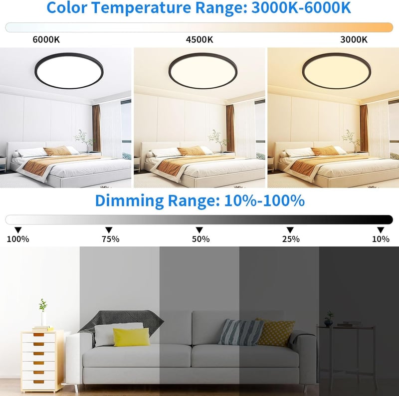 MOONSEA 60W LED Mennyezeti Lámpa - Ultravékony, Távirányítós, Fényerő és Színhőmérséklet Szabályozás (3000-6000K), 60cm, Fekete