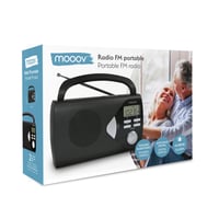 Prenosné FM/AM rádio Mooov 477205 s digitálnym displejom, budíkom, časovačom a reproduktorom, napájanie zo siete alebo na batérie, čierne 7