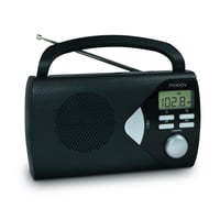 Prenosné FM/AM rádio Mooov 477205 s digitálnym displejom, budíkom, časovačom a reproduktorom, napájanie zo siete alebo na batérie, čierne 1