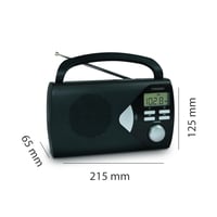 Prenosné FM/AM rádio Mooov 477205 s digitálnym displejom, budíkom, časovačom a reproduktorom, napájanie zo siete alebo na batérie, čierne 5