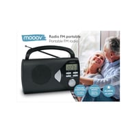 Prenosné FM/AM rádio Mooov 477205 s digitálnym displejom, budíkom, časovačom a reproduktorom, napájanie zo siete alebo na batérie, čierne 6