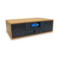 MOOOV 477380 bežični Bluetooth mikro Hi-Fi sustav s CD playerom, FM radiom i daljinskim upravljačem, smeđi vintage stereo zvučnik s efektom drva 1
