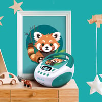 mooov 477414 Detský CD prehrávač Panda MP3 a USB port – AUX-in – konektor na slúchadlá – prenosná stanica s rukoväťou – napájanie zo siete alebo na batérie 5