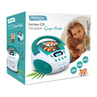 mooov 477414 Detský CD prehrávač Panda MP3 a USB port – AUX-in – konektor na slúchadlá – prenosná stanica s rukoväťou – napájanie zo siete alebo na batérie 7
