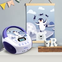 CD MP3 player pentru copii MOOOV Iceberg 477179 cu port USB, intrare AUX și ieșire pentru căști, portabil, violet-alb 6