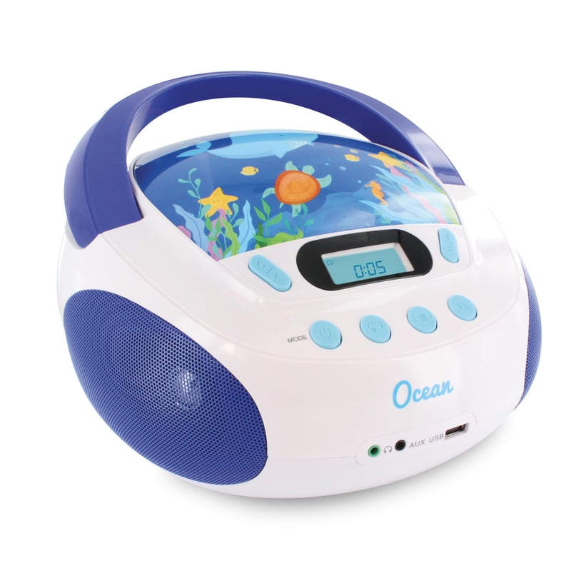 Mooov Ocean 477170 CD player portabil pentru copii - USB, AUX-IN, difuzor - albastru/alb