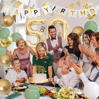 Moorle dekorácia na 50. narodeniny, šalviovozelené balóny pre mužov a ženy, zeleno-bielo-zlatá, fóliový balón s číslom 50, dekorácia na tortu 5