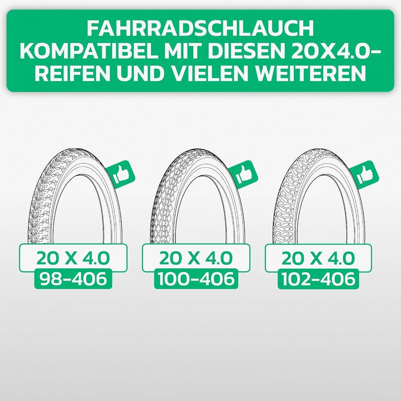 MOOVMOOV 2 db 20 x 4.0 fat bike belső gumi 100-406 Schrader AV 33 mm egyenes szelepheggyel hegyikerékpár elektromos kerékpárhoz