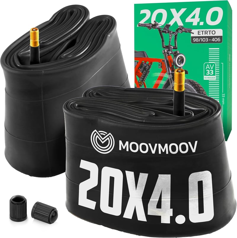 MOOVMOOV 2 db 20 x 4.0 fat bike belső gumi 100-406 Schrader AV 33 mm egyenes szelepheggyel hegyikerékpár elektromos kerékpárhoz