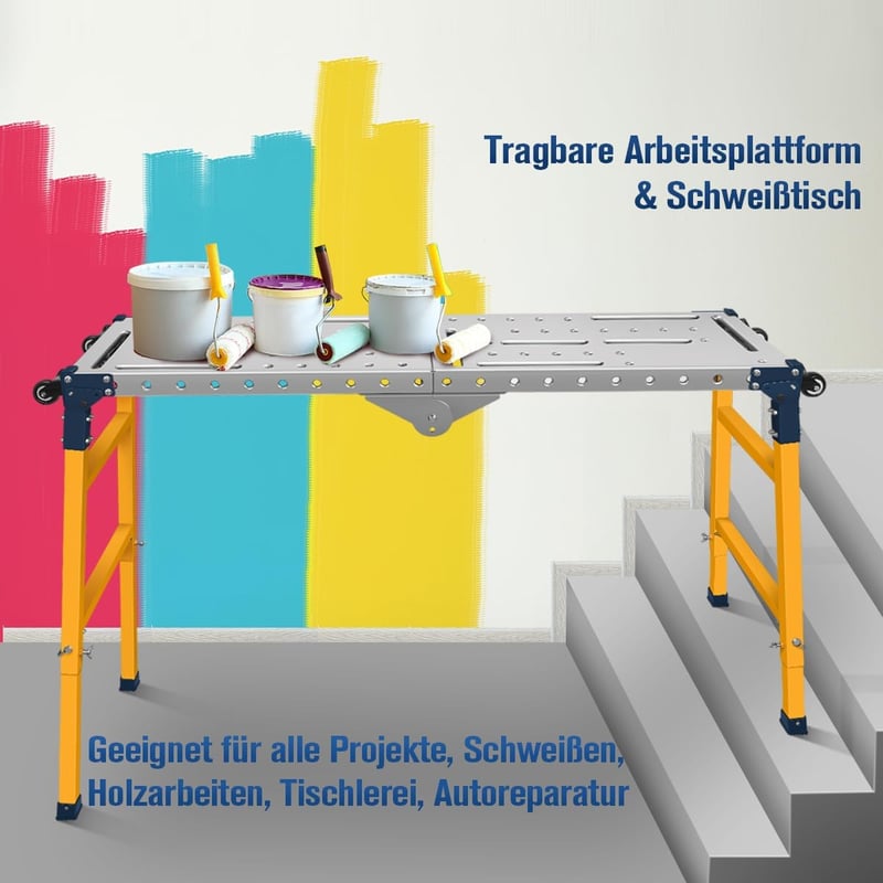 MoPei 2az1-ben Alumínium Munkaplattform Magasságállítható 36x140cm Horganyzott
