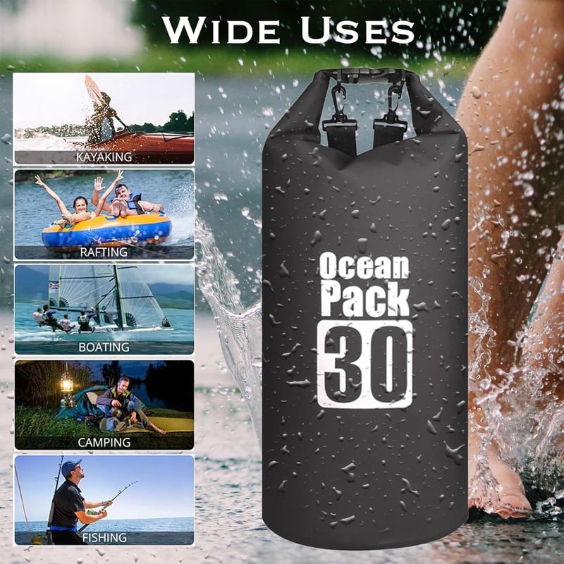 MORAINJAY 30L Vízálló Hátizsák Fekete, Vízhatlan Táska Úszáshoz Kajak Rafting
