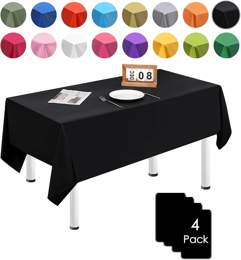 MORAINJAY 4 buc. Fețe de masă dreptunghiulare negre de unică folosință, 137x274 cm - Impermeabile, rezistente la pete, din PEVA, pentru nuntă, aniversare, petreceri în grădină