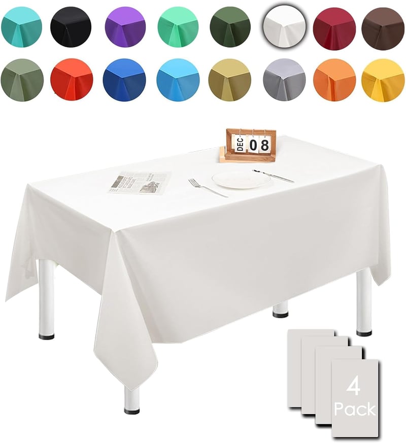MORAINJAY 4 db Krémfehér Téglalap Alakú Eldobható Asztalterítő 137x274 cm - Vízálló, Foltálló Műanyag Terítő Esküvőre, Születésnapra, Partik