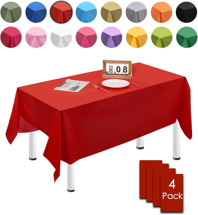 MORAINJAY 4 db Piros Vízálló Asztalterítő 137x274 cm - Újrahasználható PEVA Téglalap Alakú Terítő Születésnapra, Esküvőre, Kerti Partikra