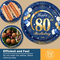 MORAINJAY 80. Születésnapi Papírtányér Szett - 16 db Kék-Arany Mintás, 23 cm, Lufi és Csillám Dizájn, Egyszer Használatos Parti Kellék 4