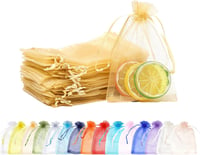 MORAINJAY Arany Organza Ajándéktasak 100db - 9x12cm Ékszertasak Húzózsinórral - Esküvői, Karácsonyi, Születésnapi Csomagolás 1