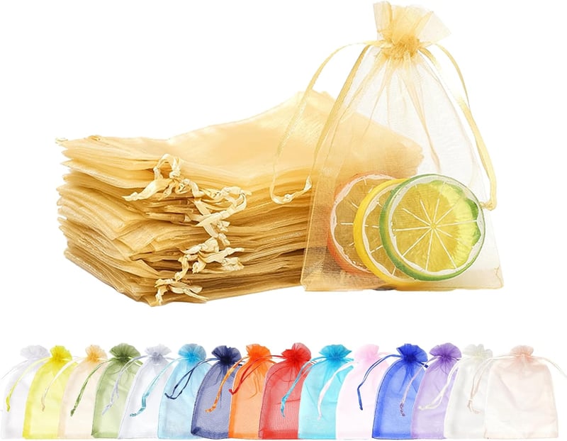 MORAINJAY Arany Organza Ajándéktasak 100db - 9x12cm Ékszertasak Húzózsinórral - Esküvői, Karácsonyi, Születésnapi Csomagolás