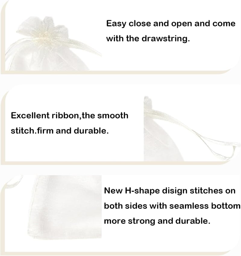 MORAINJAY Elefántcsont Fehér Organza Tasak 100db - 9x12cm Ajándéktasak Húzózsinórral - Esküvői, Ékszer, Levendula Tárolózsák Ünnepekre