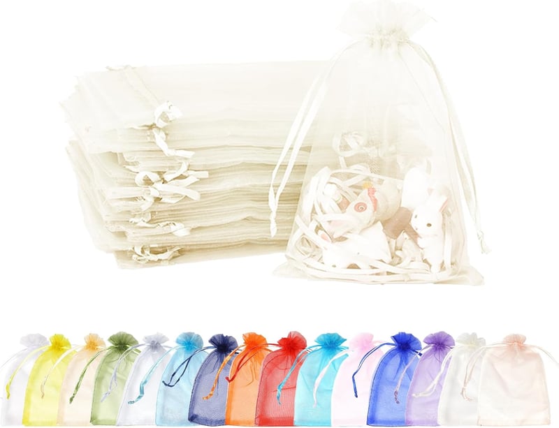 MORAINJAY Elefántcsont Fehér Organza Tasak 100db - 9x12cm Ajándéktasak Húzózsinórral - Esküvői, Ékszer, Levendula Tárolózsák Ünnepekre
