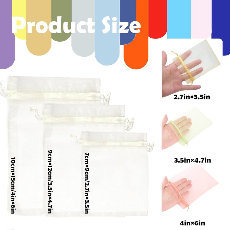 MORAINJAY Elefántcsont Fehér Organza Tasak 100db - 9x12cm Ajándéktasak Húzózsinórral - Esküvői, Ékszer, Levendula Tárolózsák Ünnepekre