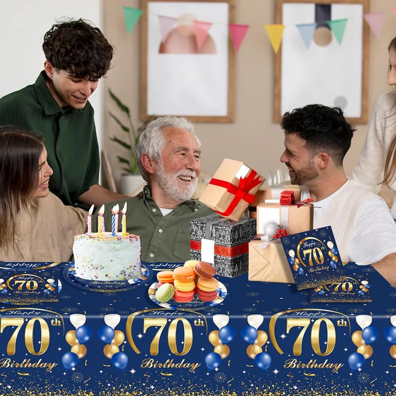 MORAINJAY Kék-Arany Papírtányér Szett 70. Születésnapra - 16 db Kerek Tányér Férfiaknak és Nőknek, 18 cm-es Egyszer Használatos Party Kellék