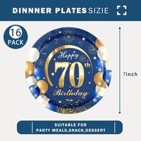 MORAINJAY Kék-Arany Papírtányér Szett 70. Születésnapra - 16 db Kerek Tányér Férfiaknak és Nőknek, 18 cm-es Egyszer Használatos Party Kellék 2