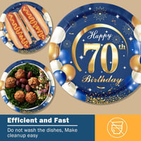 MORAINJAY Kék-Arany Papírtányér Szett 70. Születésnapra - 16 db Kerek Tányér Férfiaknak és Nőknek, 18 cm-es Egyszer Használatos Party Kellék 4