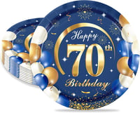 MORAINJAY Kék-Arany Papírtányér Szett 70. Születésnapra - 16 db Kerek Tányér Férfiaknak és Nőknek, 18 cm-es Egyszer Használatos Party Kellék 1