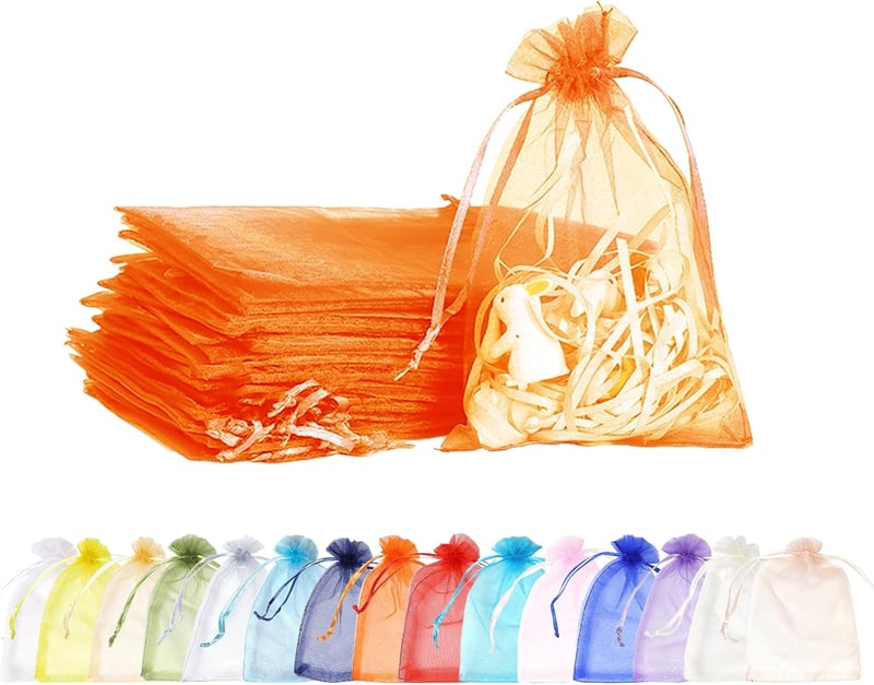 MORAINJAY Narancssárga Organza Ajándéktasak 9x12 cm - 100 db Húzózsinóros Ékszertasak Esküvőre, Születésnapra, Karácsonyi Ajándékokhoz