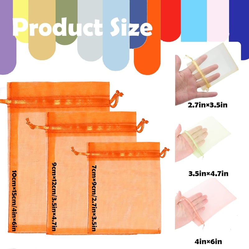 MORAINJAY Narancssárga Organza Ajándéktasak 9x12 cm - 100 db Húzózsinóros Ékszertasak Esküvőre, Születésnapra, Karácsonyi Ajándékokhoz