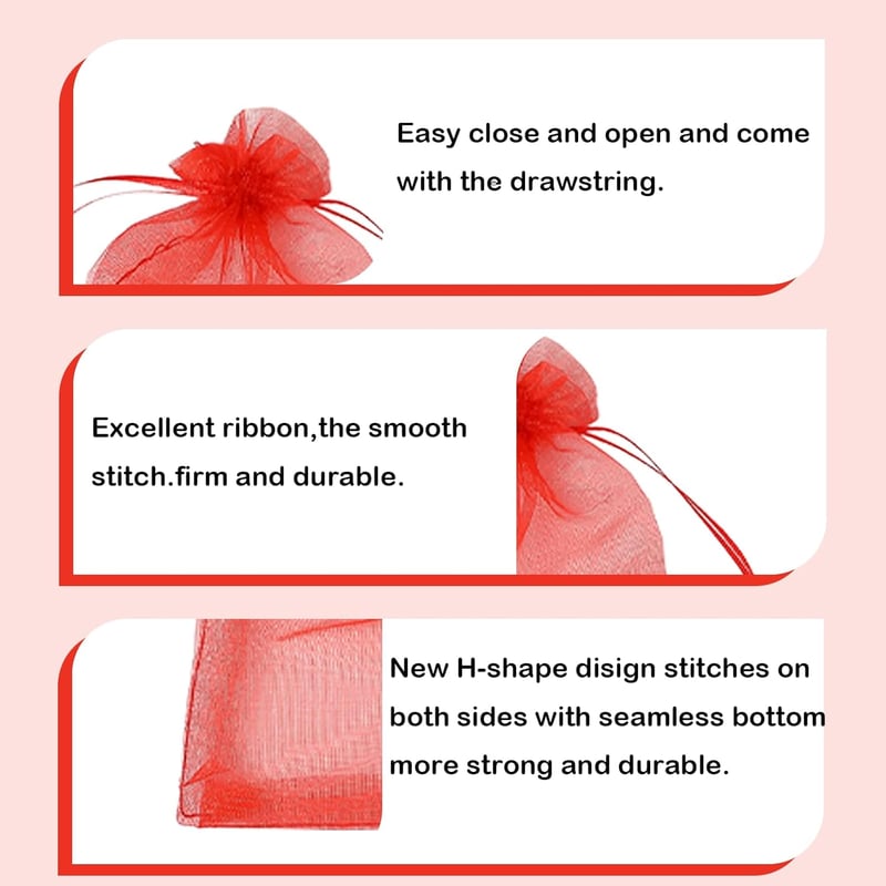 MORAINJAY Organza Ajándéktasak 100 db - Piros, 9x12 cm, Átlátszó Zsinóros Tasak Ékszerekhez, Esküvői Édességekhez, Karácsonyi Ajándékokhoz