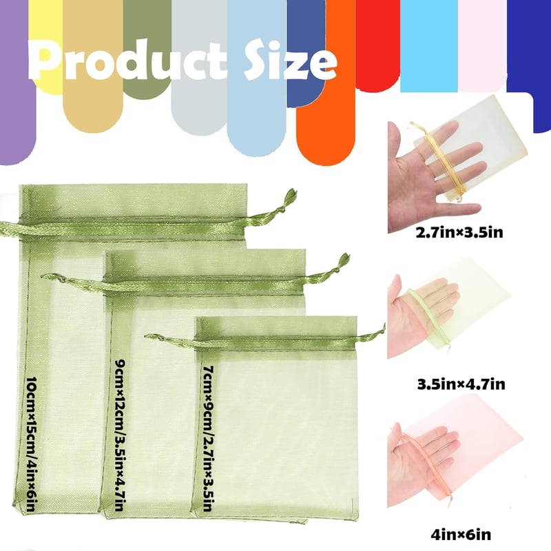 MORAINJAY Organza Ajándéktasak Szett 100 db - Katonazöld, 9x12 cm, Zsinóros Ékszertasakok Esküvőre, Születésnapra, Karácsonyra, Levendulához