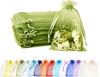 MORAINJAY Organza Ajándéktasak Szett 100 db - Katonazöld, 9x12 cm, Zsinóros Ékszertasakok Esküvőre, Születésnapra, Karácsonyra, Levendulához 1