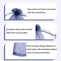 MORAINJAY Organza Ajándéktasak Szett - 100 db Sötétkék Tasak Zsinórral 9x12 cm - Esküvői, Ékszer, Levendula Tárolásra - Újrahasználható Mini 3