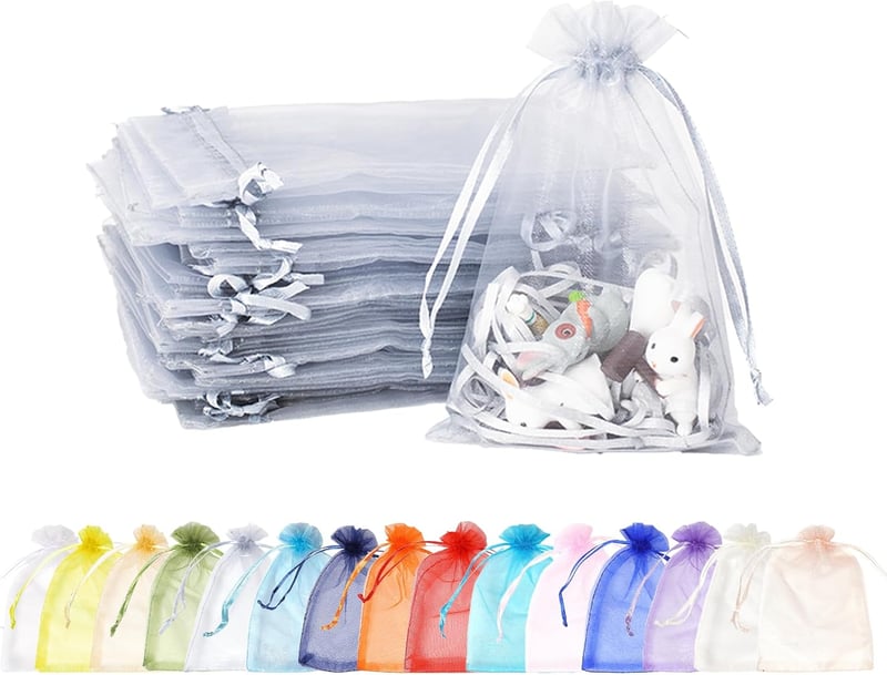 MORAINJAY Organza Ajándéktasak Szett - 100 db Szürke, 9x12 cm, Zsinóros Tasak Esküvőre, Ékszereknek, Karácsonyi Ajándékokhoz, Születésnapi P