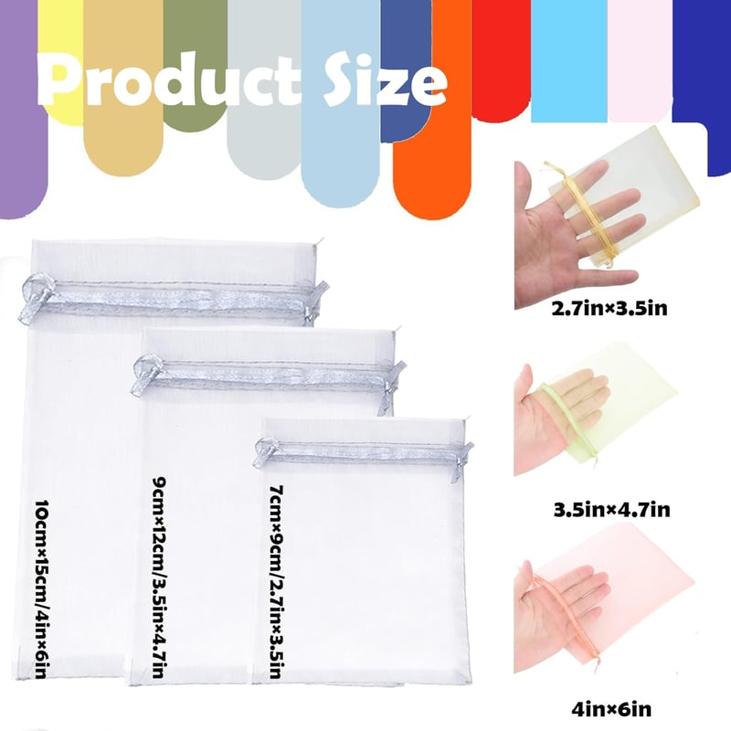 MORAINJAY Organza Ajándéktasak Szett - 100 db Szürke, 9x12 cm, Zsinóros Tasak Esküvőre, Ékszereknek, Karácsonyi Ajándékokhoz, Születésnapi P