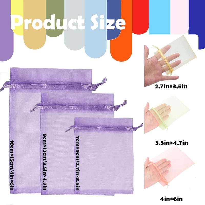 MORAINJAY Organza Ajándéktasak Szett - 100 db Világoslila Tasak Húzózsinórral, 9x12 cm, Esküvői, Ékszer, Levendula Tárolásra, Minimál Stílus