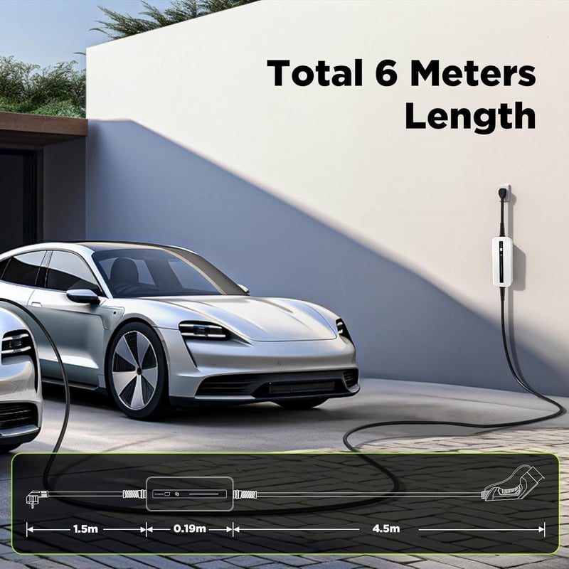 Morec Type 1 elektromos autó töltőkábel 2,2/3,6 kW átkapcsolható teljesítménnyel, 10/16A, SAE J1772 szabvány, 6m, szürke