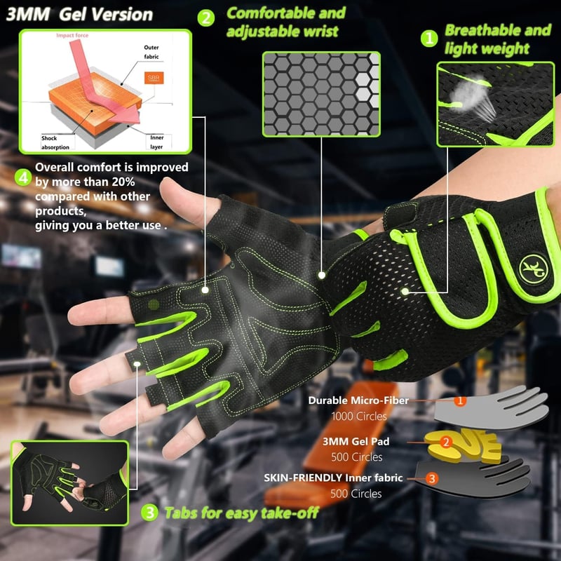 MOREOK Edzőkesztyű 3mm Gel Párnázattal Férfiaknak és Nőknek Erőedzéshez