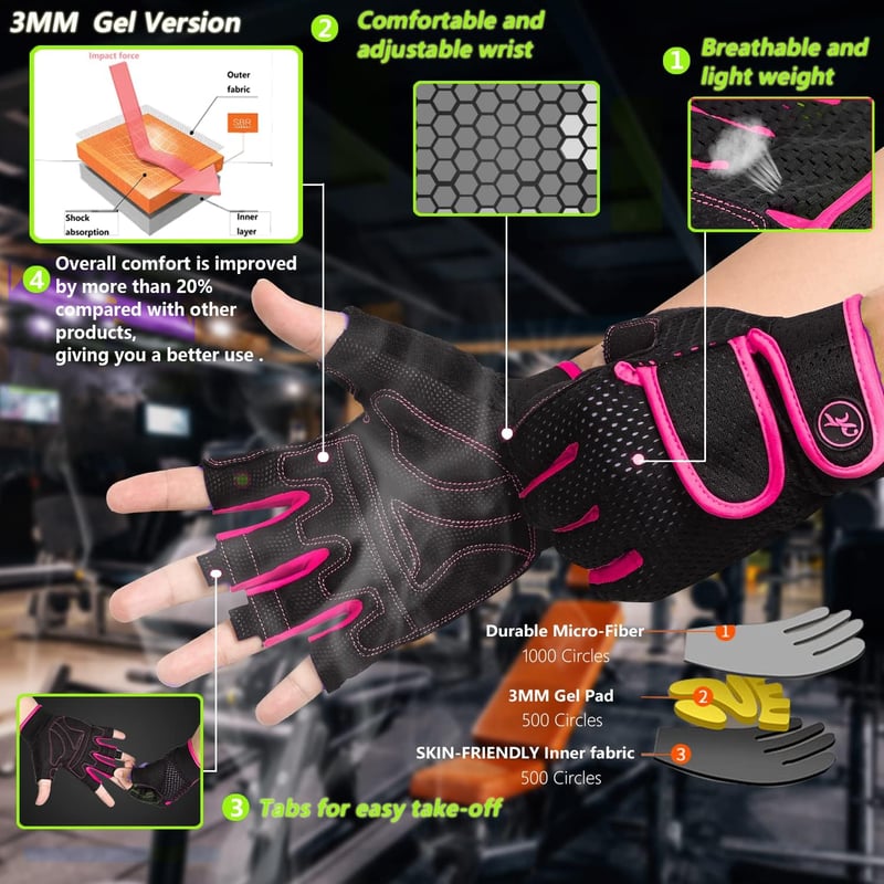 MOREOK Edzőkesztyű 3mm Gel Párnázott Férfi Női Erőedzés Súlyemelés