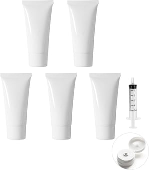 MORICOH znovupoužiteľná cestovná tuba na krém, telové mlieko, šampón – biela – 100 ml – 5 ks